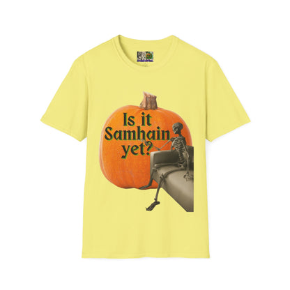 Is It Samhain Yet? Skeleton's Giant Pumpkin Light colors Unisex T-Shirt by CreepyCrafts.boo
