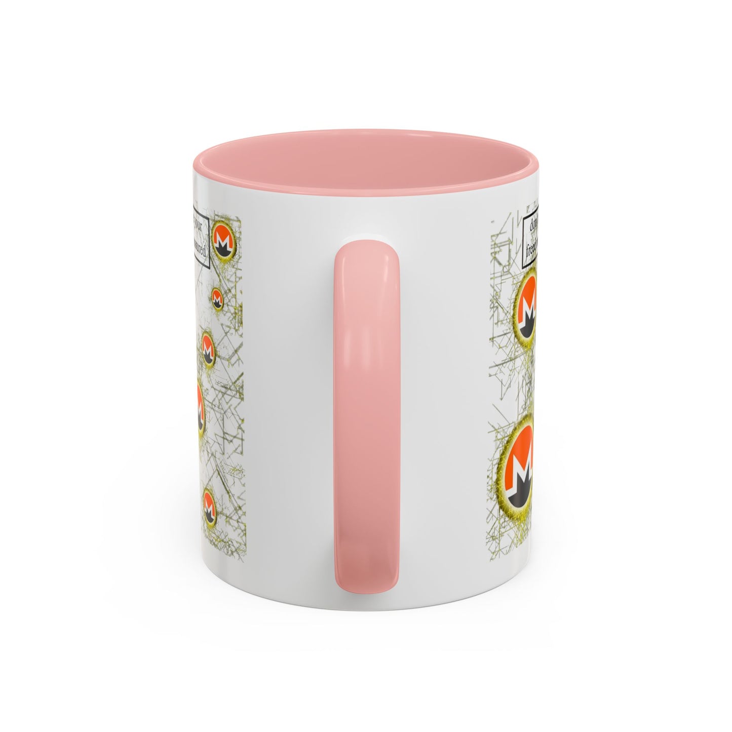 Monero (XMR) don't assume your freedoms are assured White Accent Mug by cypherpunkgear.com