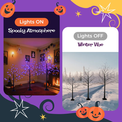 3 Pc Illuminated Halloween Tree with Purple LED Glow