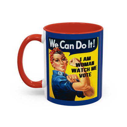 I Am Woman Watch Me Vote Rosie Dark Blue Accent Mug by cypherpunkgear.com