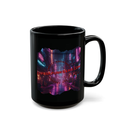 2-sided, cypherpunkgear.com Logo & Cityscape Black Mug by cypherpunkgear.com