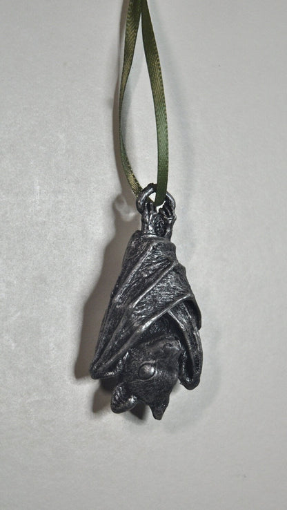 Hanging Fruit Bat Ornament, Hand Painted Resin Sculpture | Gothic Vampire Bat Figurine | Nature Bat Ornament for Halloween and Gothic Decor