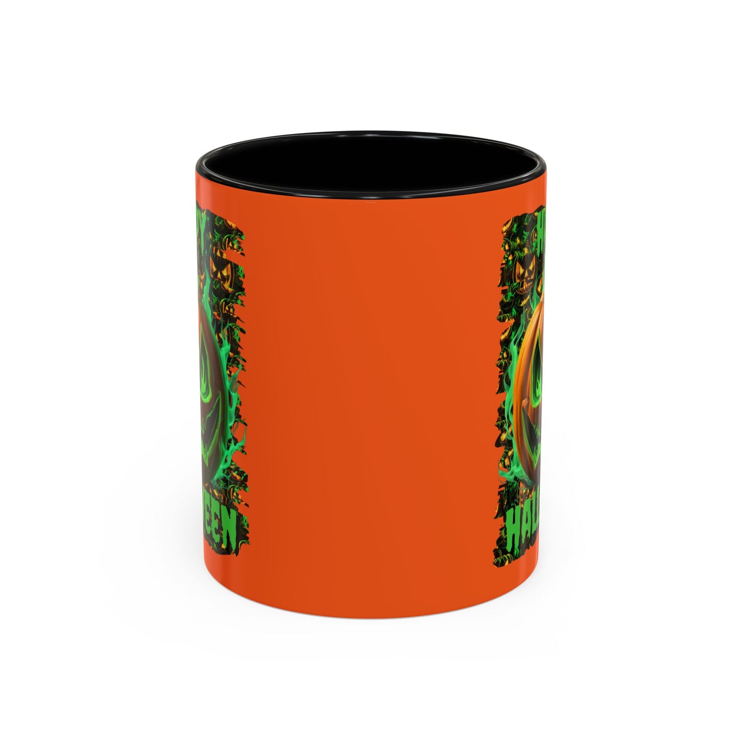 Happy Halloween Green Jack Orange Accent Mug by CreepyCrafts.boo