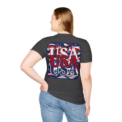 2-sided RED White and Blue USA Patriot DKcolors Unisex T-Shirt by cypherpunkgear