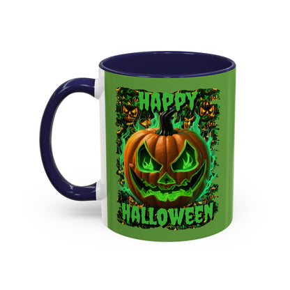 Happy Halloween Green Jack Green Accent Mug by CreepyCrafts.boo