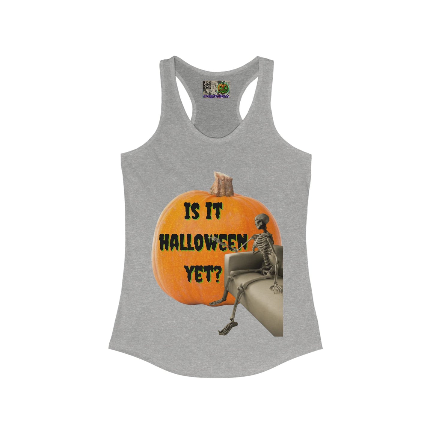 Is it Halloween yet? Skeleton's Giant Pumpkin Women's Racerback Tank Top by CreepyCrafts.boo