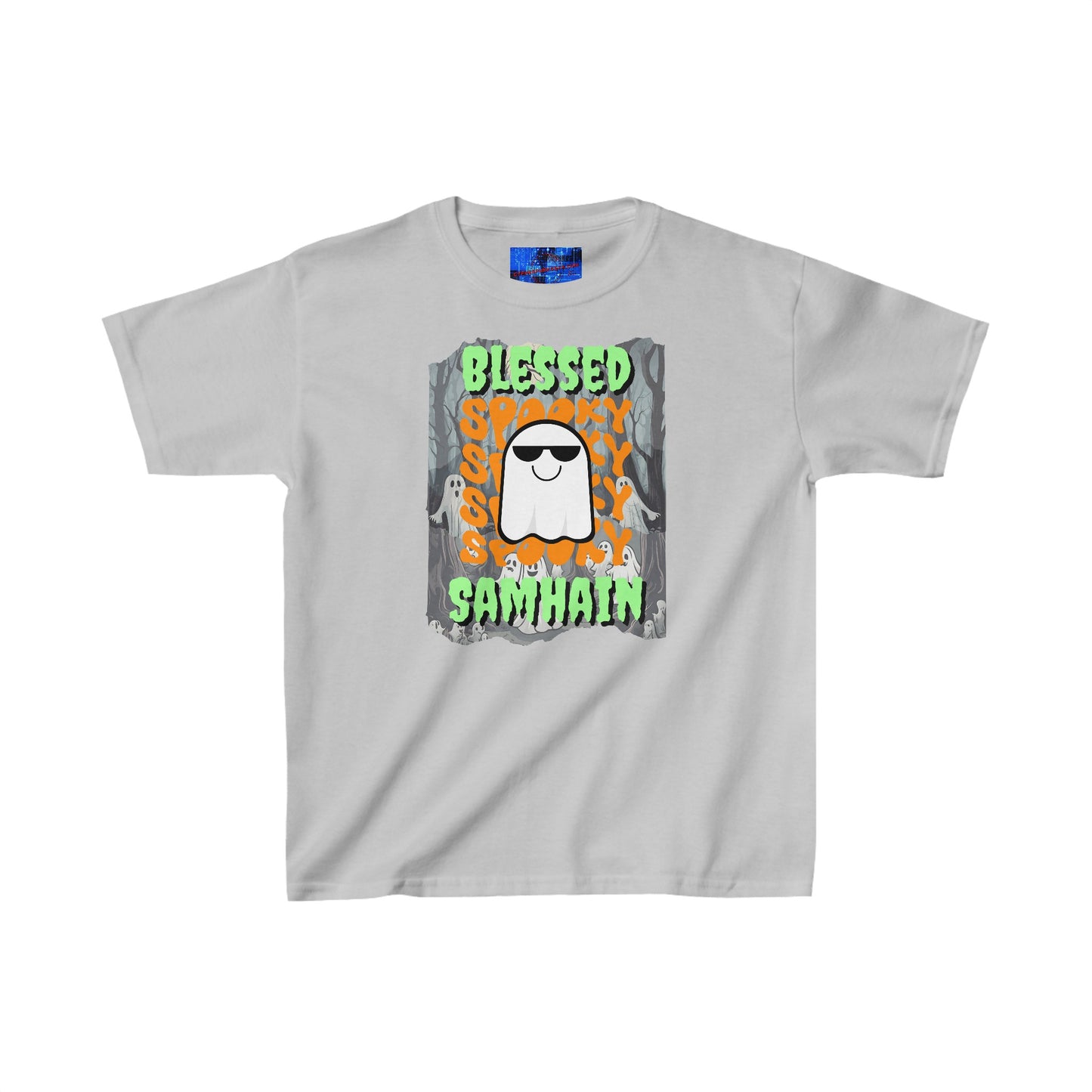 Spooky Blessed Samhain Ghost GNfont Kids Heavy Cotton™ Tee by cypherpunkgear