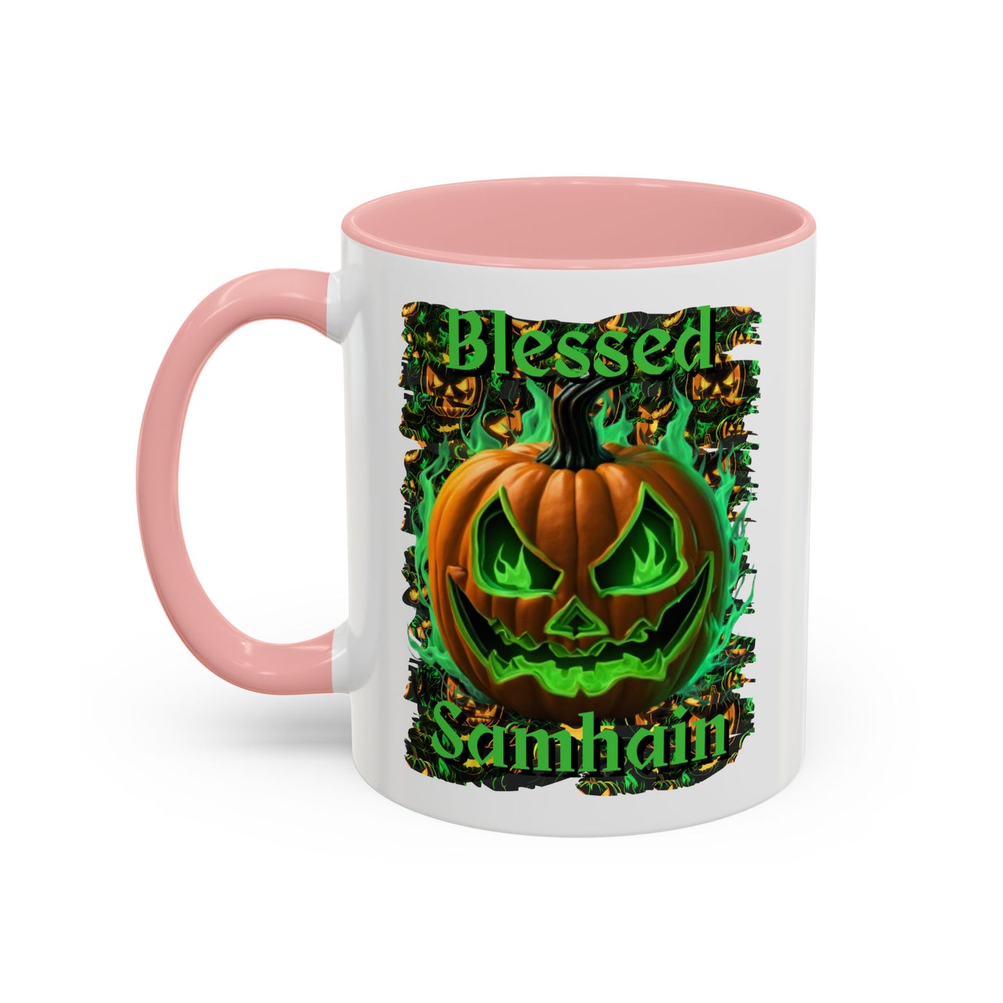 Blessed Samhain Green Jack White Accent Mug by CreepyCrafts.boo