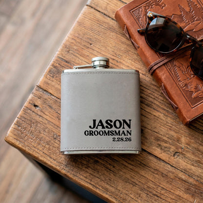 Leather Flask - Custom Engraved Stainless Steel Flask With Durable Leather Sleeve