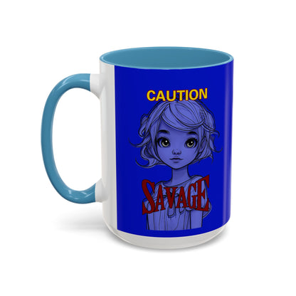 Caution, Savage Dark Blue Accent Mug by cypherpunkgear.com