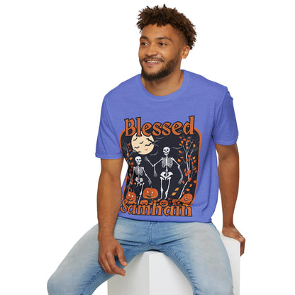 Spooktacular Skeletons of Samhain Light colors Unisex T-Shirt by CreepyCrafts.boo