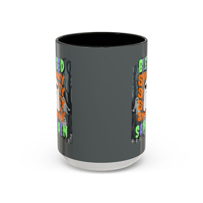 Spooky Blessed Samhain Ghost MXfont Accent Mug by cypherpunkgear