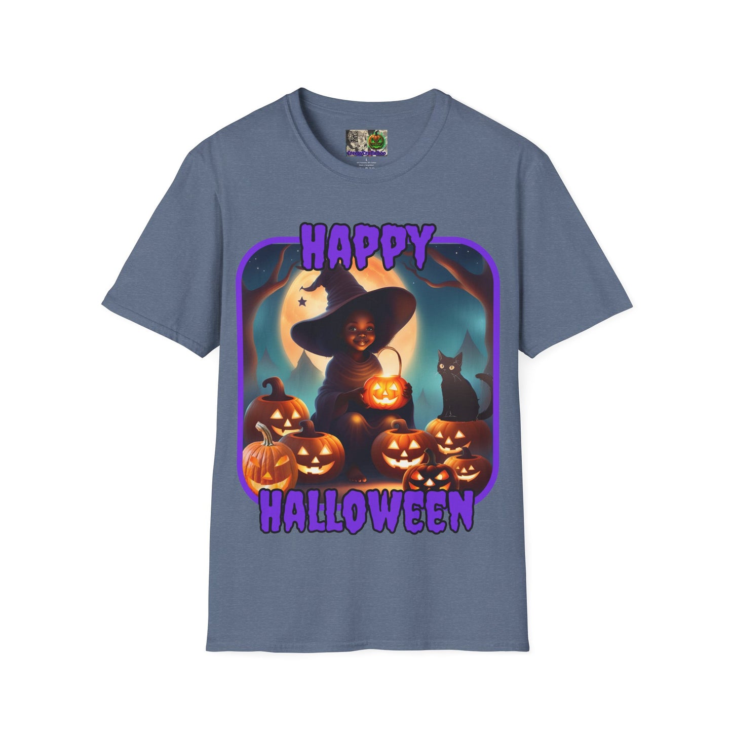 Happy Halloween Cute Witch Purple font Dark colors Unisex T-Shirt by CreepyCrafts.boo