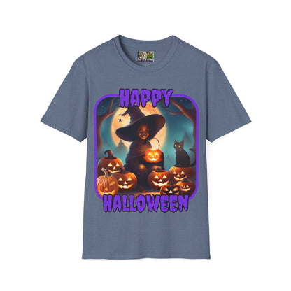 Happy Halloween Cute Witch Purple font Dark colors Unisex T-Shirt by CreepyCrafts.boo