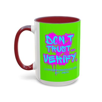 Don't Trust...Verify. Green Accent Mug by cypherpunkgear.com