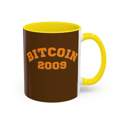 Bitcoin 2009 Brown Accent Mug by cypherpunkgear.com