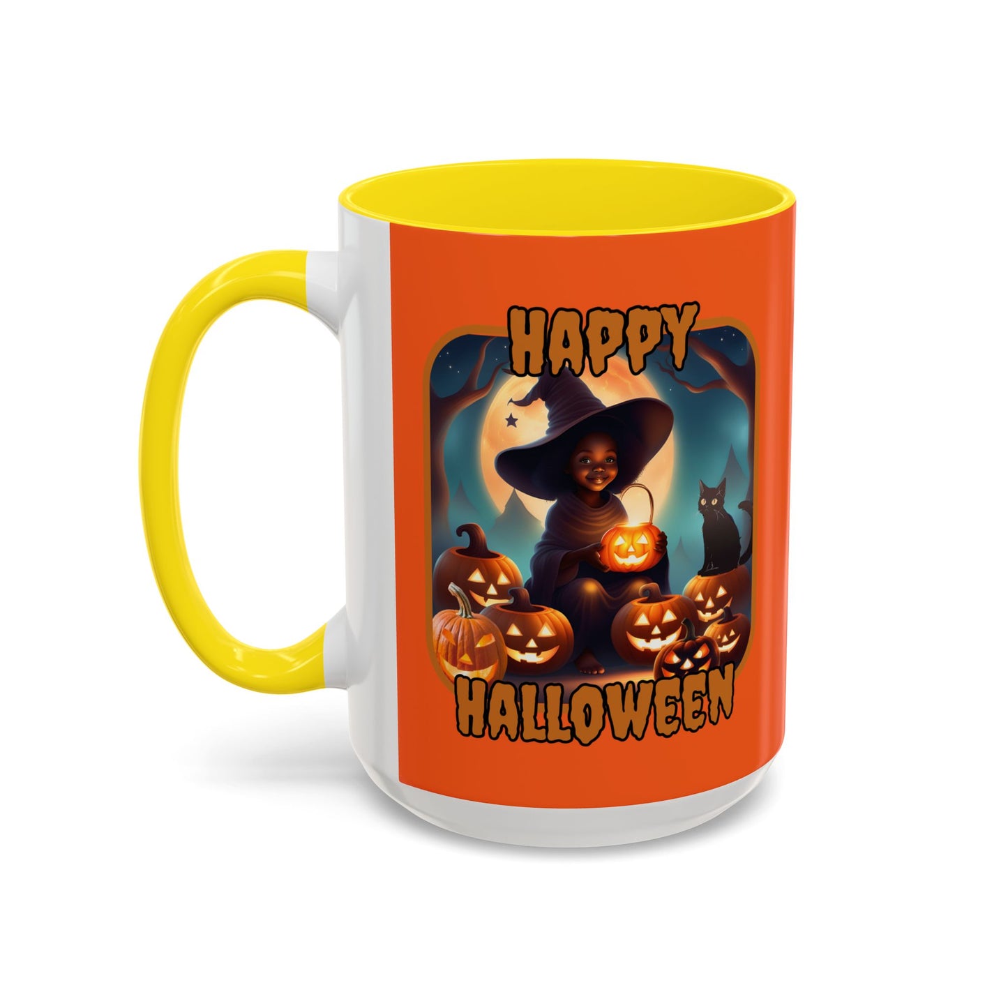 Happy Halloween Cute Witch Orange font Orange Accent Mug by CreepyCrafts.boo