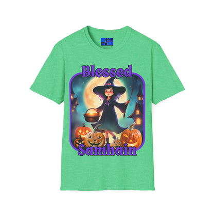 Blessed Samhain Little Witch PRfont DKcolors Unisex T-Shirt by cypherpunkgear