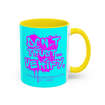 Don't Trust...Verify. Cyan Accent Mug by cypherpunkgear.com