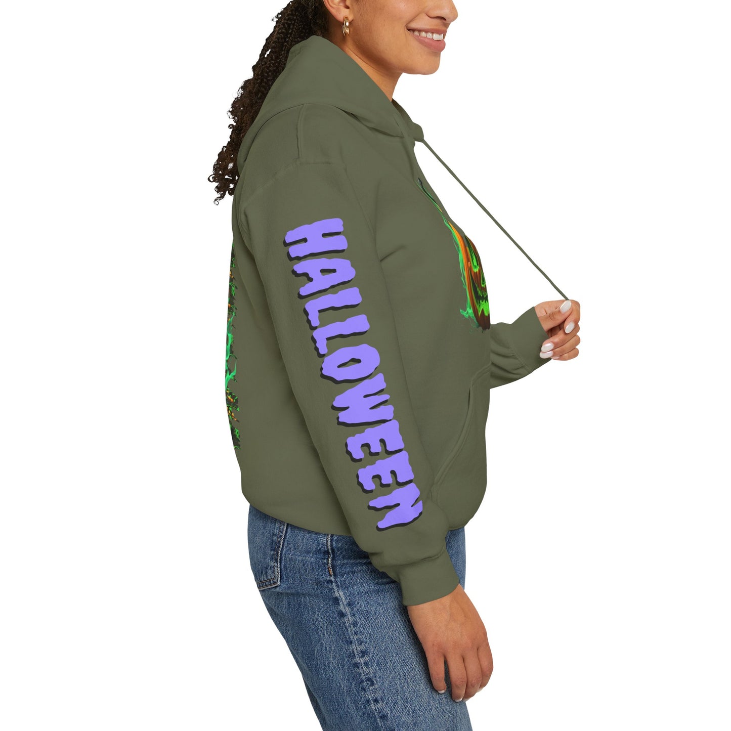 Happy Halloween Green Jack Hoodie Unisex Hooded Sweatshirt by CreepyCrafts.boo