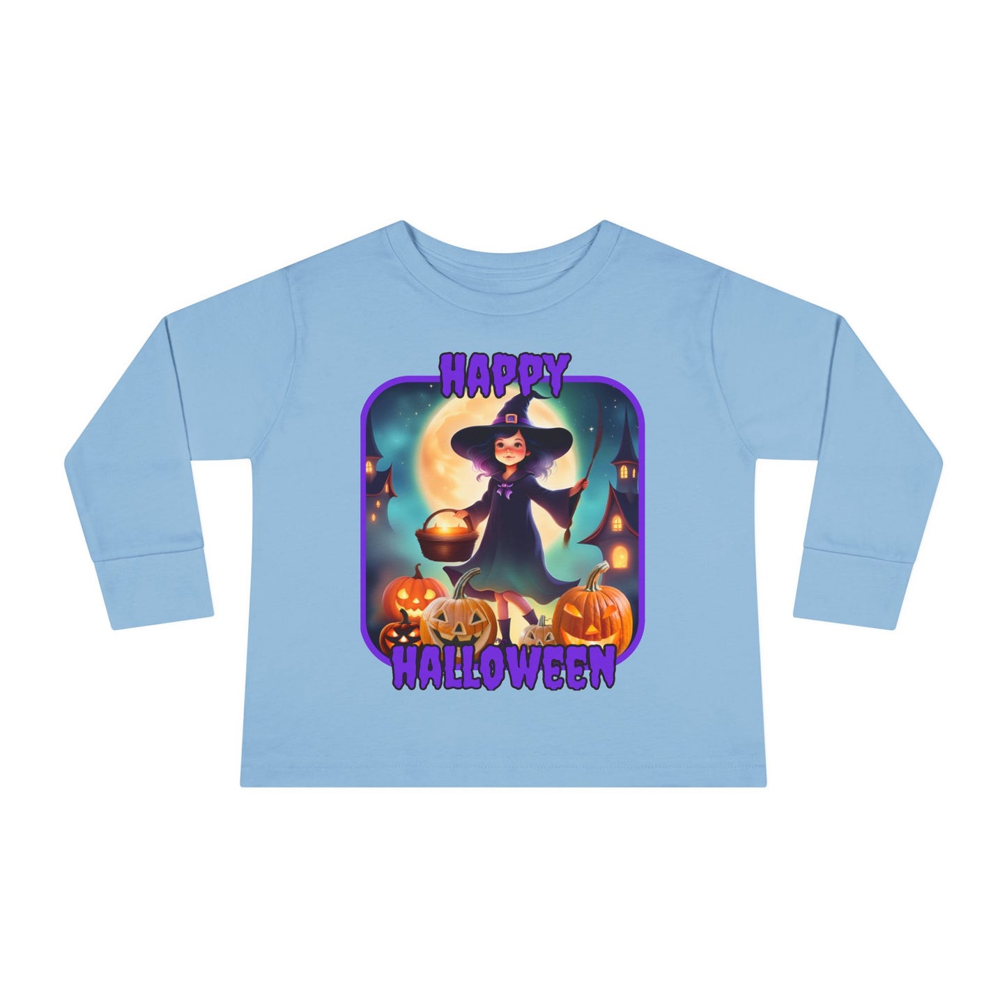 Happy Halloween Little Witch Purple font Toddler Long Sleeve Tee by CreepyCrafts.boo
