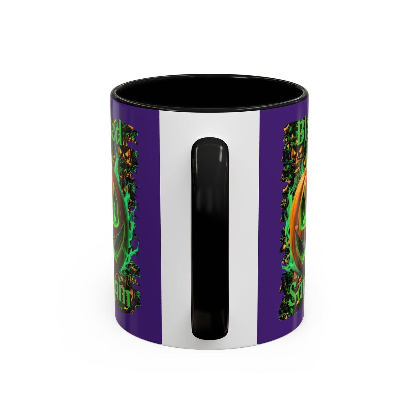 Blessed Samhain Green Jack Purple Accent Mug by CreepyCrafts.boo