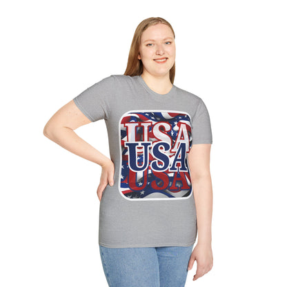 ¡EE.UU! ¡EE.UU! ¡EE.UU! ¡Patriota por cypherpunkgear! Camiseta unisex de estilo suave