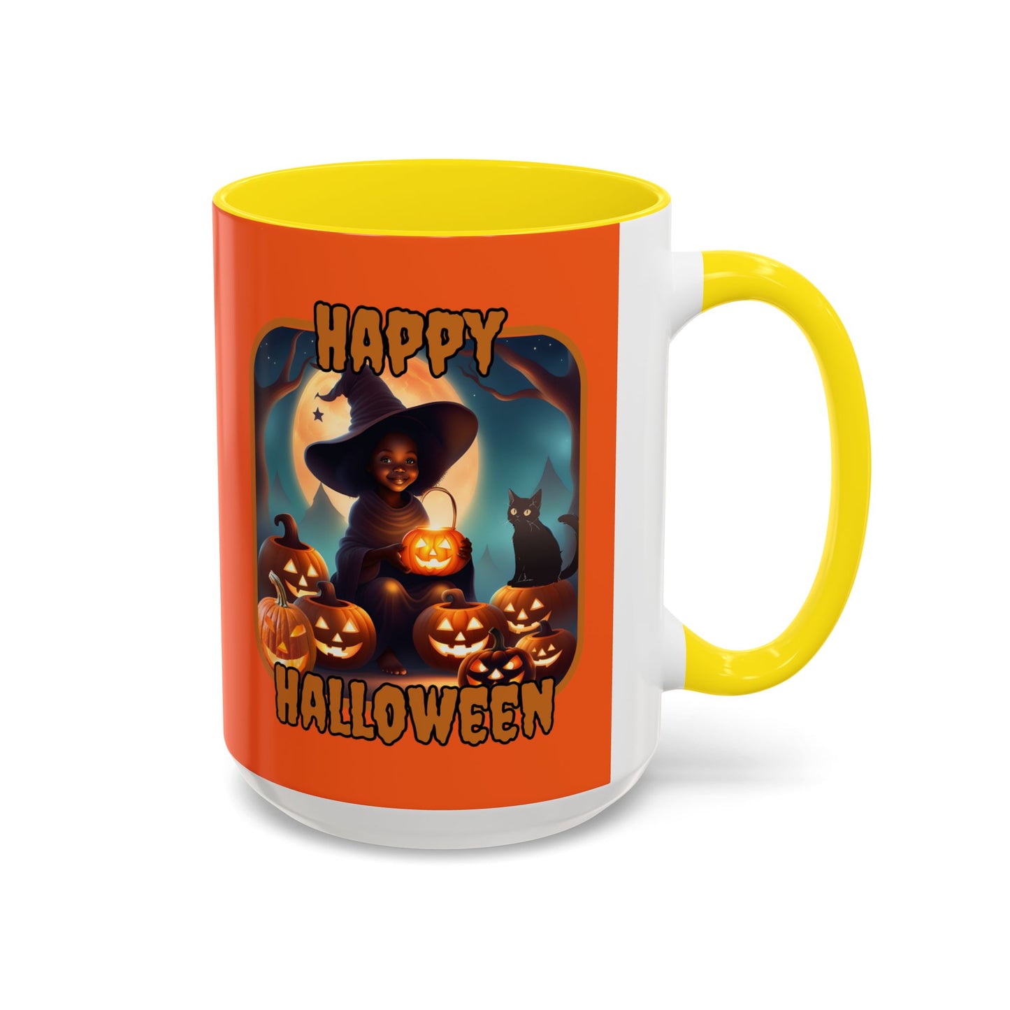 Happy Halloween Cute Witch Orange font Orange Accent Mug by CreepyCrafts.boo