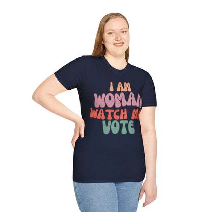 I Am Woman Watch Me Vote DKcolors Unisex T-Shirt by cypherpunkgear.com