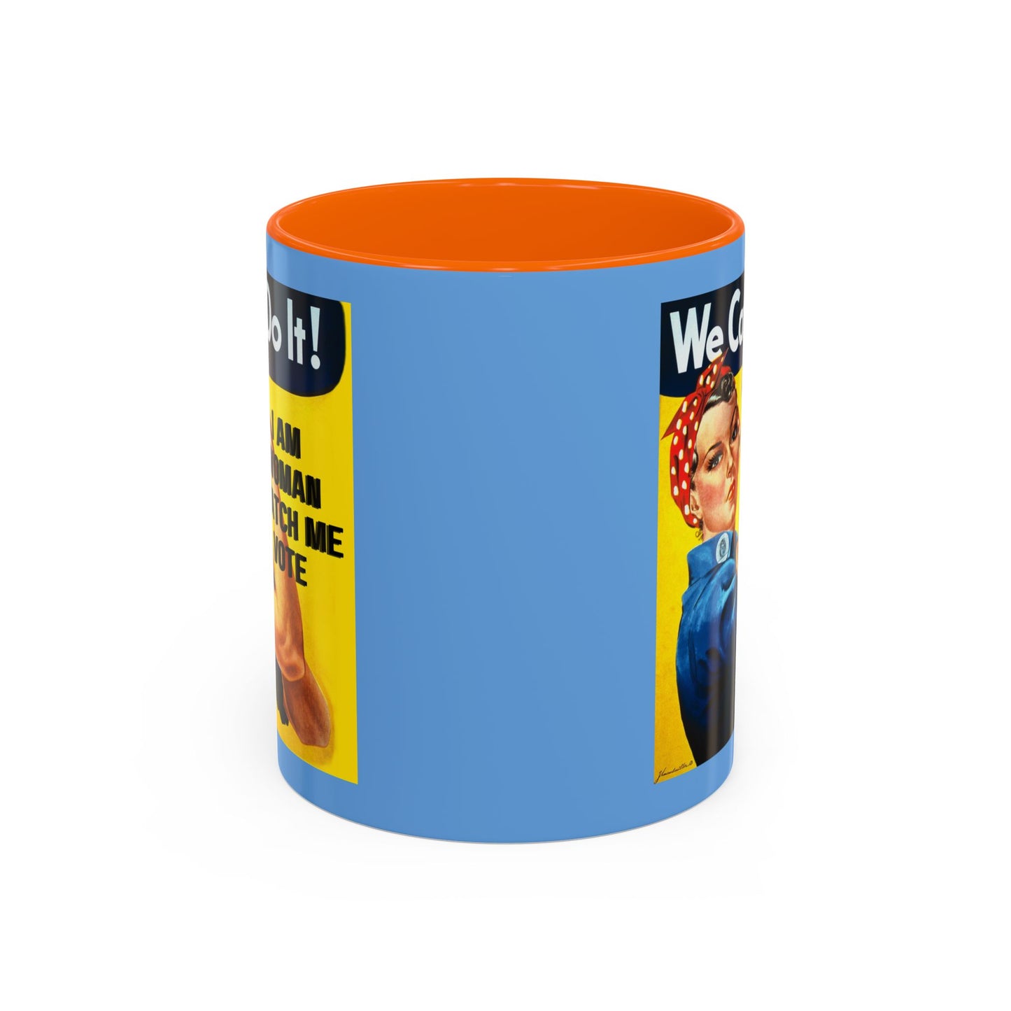 I Am Woman Watch Me Vote Rosie Light Blue Accent Mug by cypherpunkgear.com