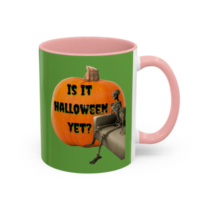Is it Halloween yet? Skeleton's Giant Pumpkin Green Accent Mug by CreepyCrafts.boo