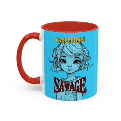 Caution, Savage Light Blue Accent Mug by cypherpunkgear.com