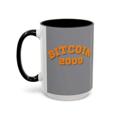 Bitcoin 2009 Grey Accent Mug by cypherpunkgear.com