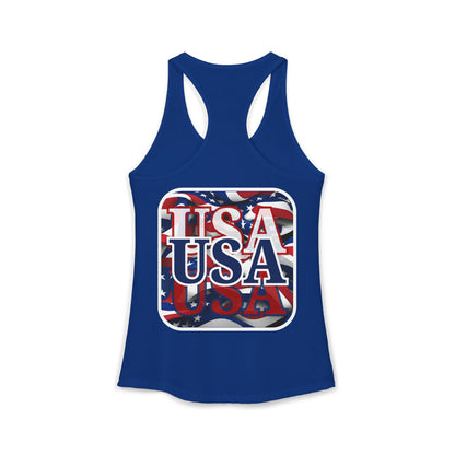2-sided Red White and BLUE USA Patriot Women's Racerback Tank Top by cypherpunkgear.com