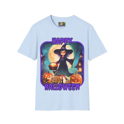 Happy Halloween Little Witch Purple font, Light colors, Unisex T-Shirt by CreepyCrafts.boo