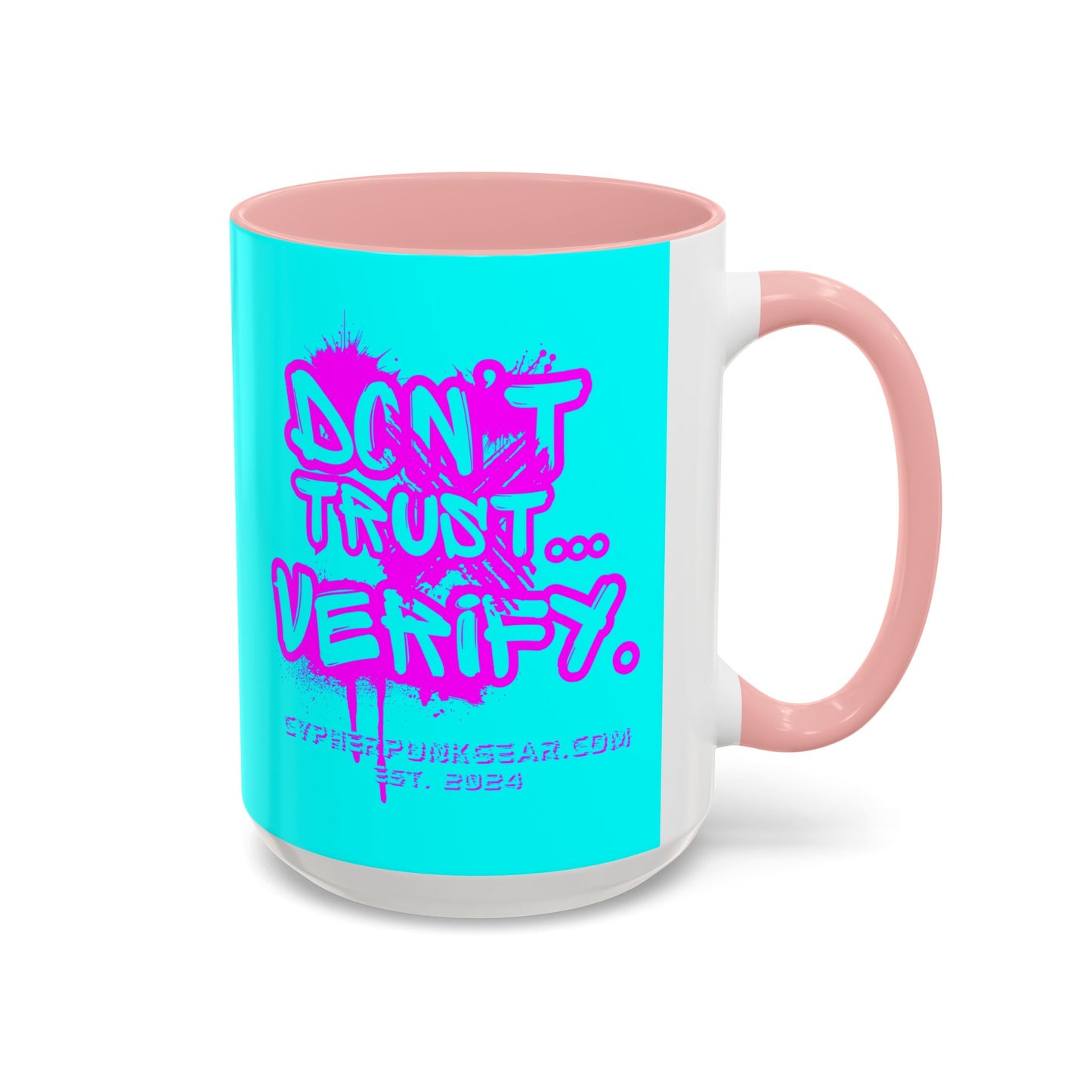 Don't Trust...Verify. Cyan Accent Mug by cypherpunkgear.com