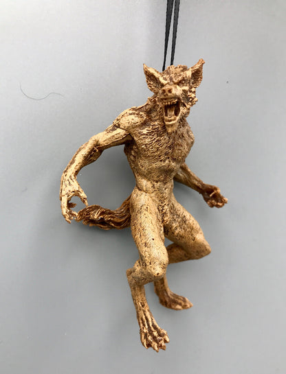 Werewolf Ornament, Brown, Hand Painted Resin Sculpture | Gothic Halloween Legendary Monster | Dark Folklore for Spooky Holiday Ornament