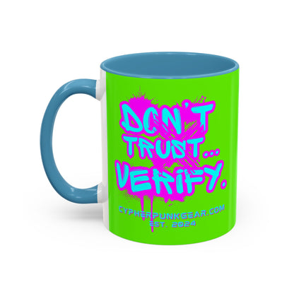 Don't Trust...Verify. Green Accent Mug by cypherpunkgear.com