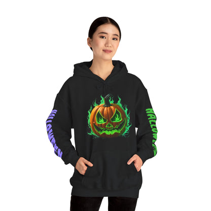 Happy Halloween Green Jack Hoodie Unisex Hooded Sweatshirt by CreepyCrafts.boo