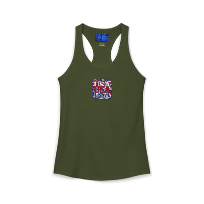 2-sided RED White and Blue USA Patriot Women's Racerback Tank Top by cypherpunkgear.com