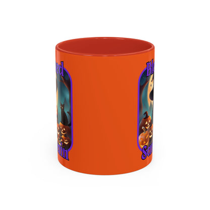 Blessed Samhain Cute Witch Purple font Orange Accent Mug by CreepyCrafts.boo