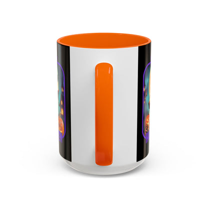 Happy Halloween Little Witch Purple font Black Accent Mug by CreepyCrafts.boo