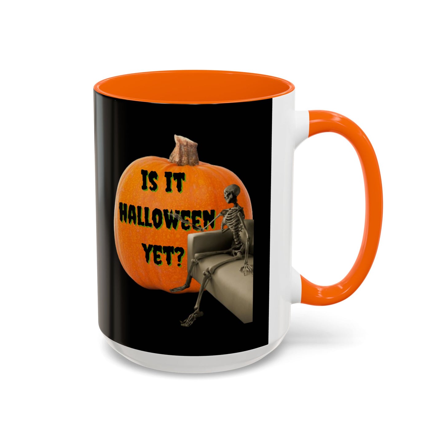 Is it Halloween yet? Skeleton's Giant Pumpkin Black Accent Mug by CreepyCrafts.boo