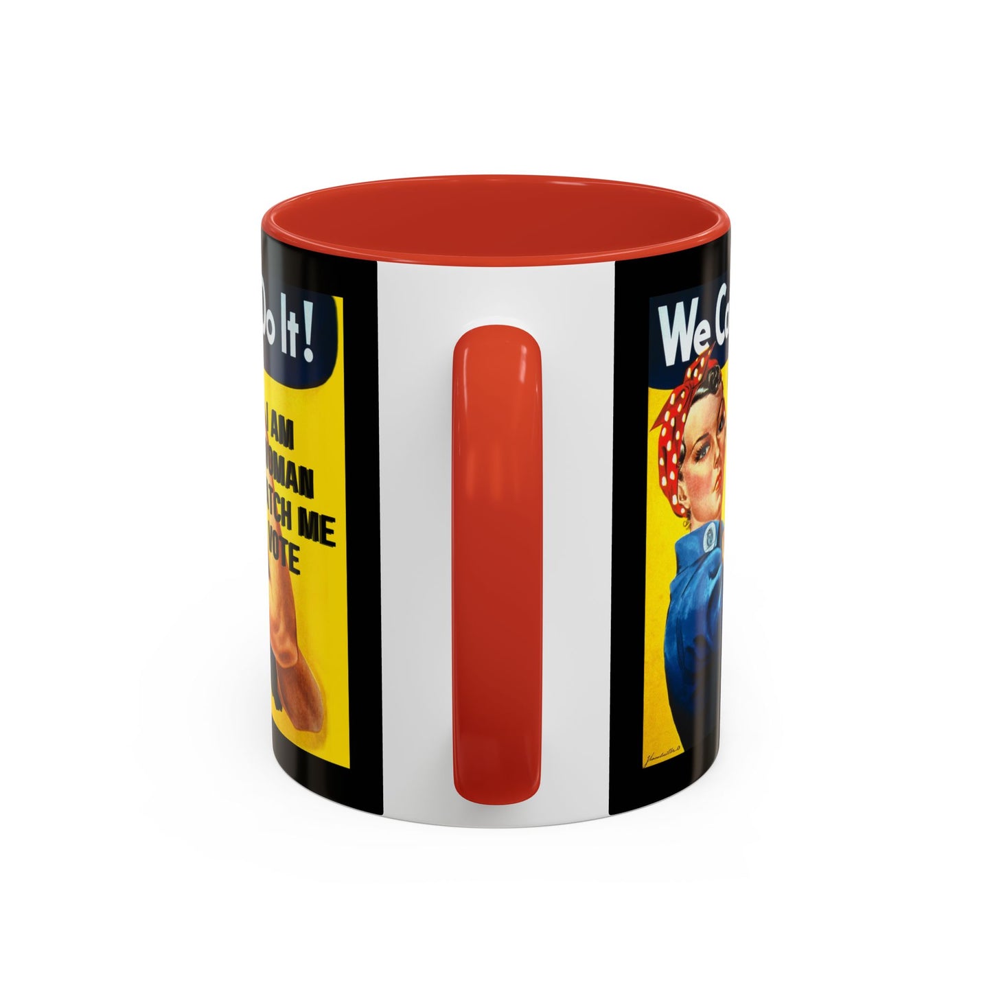 I Am Woman Watch Me Vote Rosie Black Accent Mug by cypherpunkgear.com