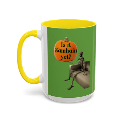 Is it Samhain yet? Skeleton's Pumpkin Green Accent Mug by CreepyCrafts.boo