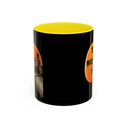 Is it Halloween yet? Skeleton's Giant Pumpkin Black Accent Mug by CreepyCrafts.boo