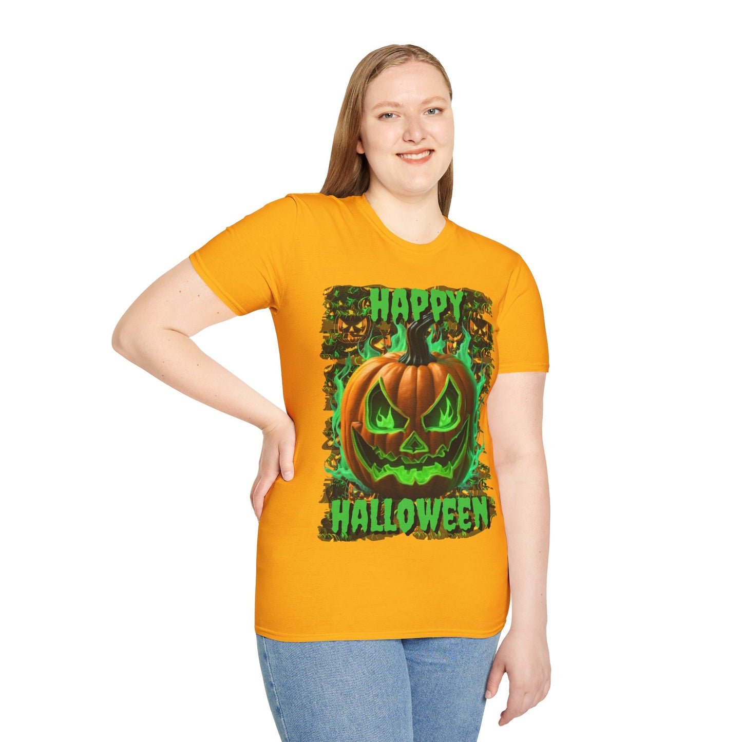 Happy Halloween Green Jack Light colors Unisex T-Shirt by CreepyCrafts.boo