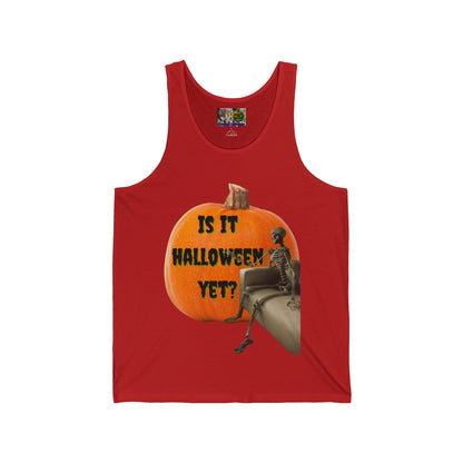 Is it Halloween yet? Skeleton's Giant Pumpkin Unisex Jersey Tank Top by CreepyCrafts.boo