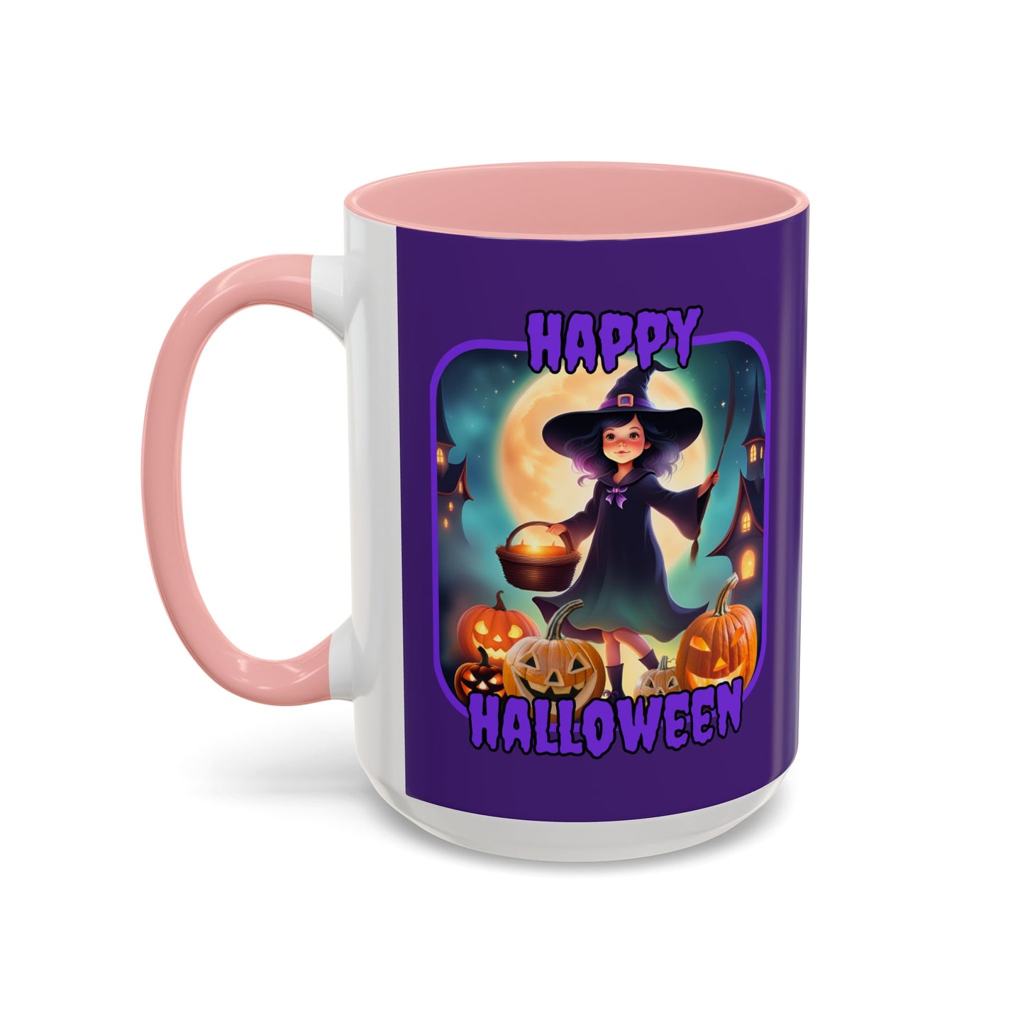 Happy Halloween Little Witch Purple font Purple Accent Mug by CreepyCrafts.boo