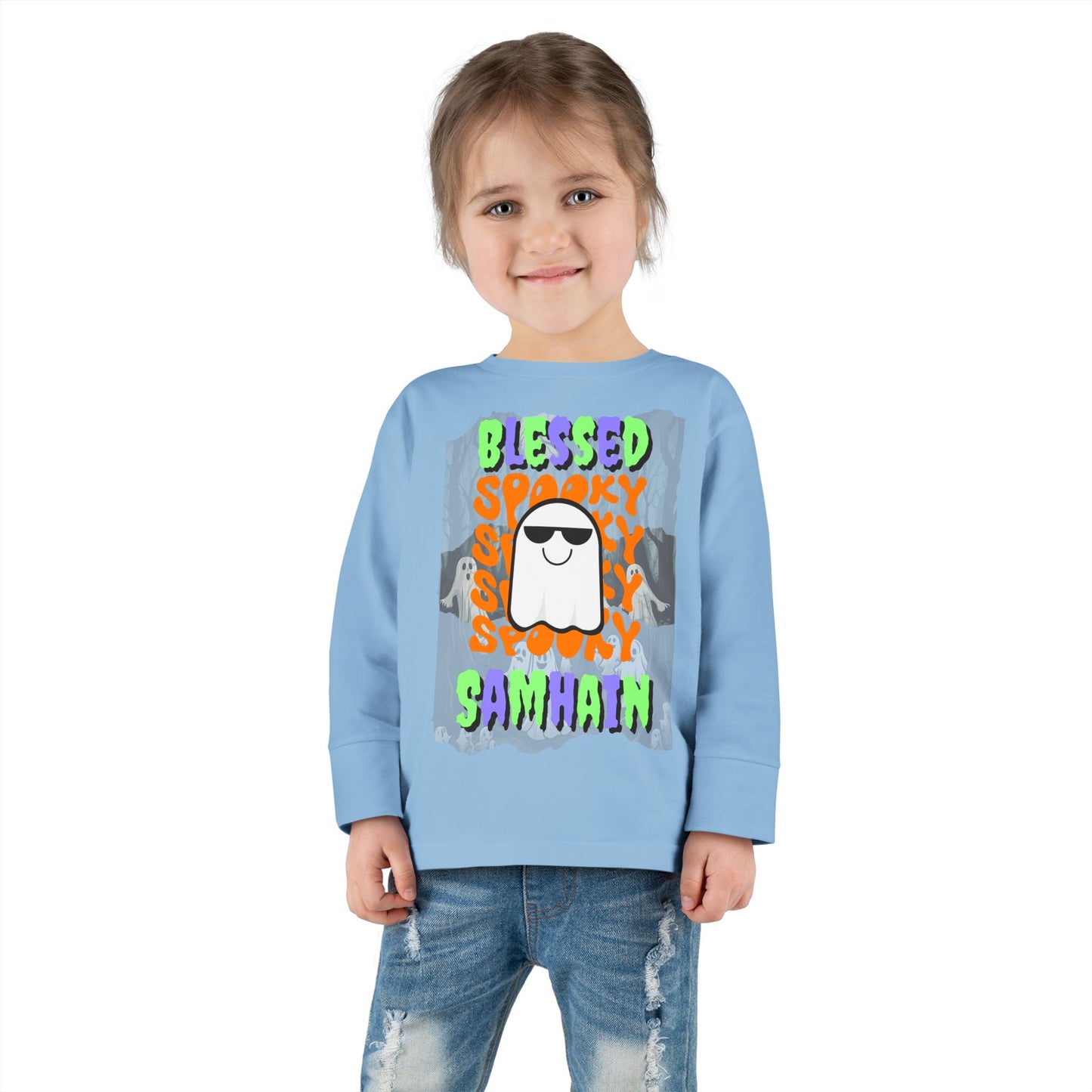 Spooky Blessed Samhain Ghost Mixed font Toddler Long Sleeve Tee by CreepyCrafts.boo
